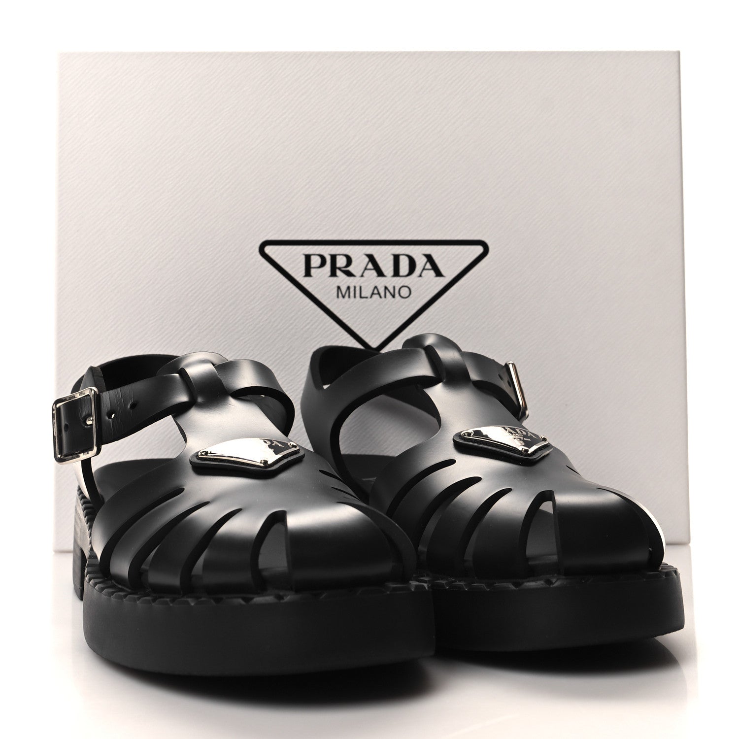 Prada Foam Rubber Metal Triangle Logo 50mm Cage Sandals 38 Black 9 of 9