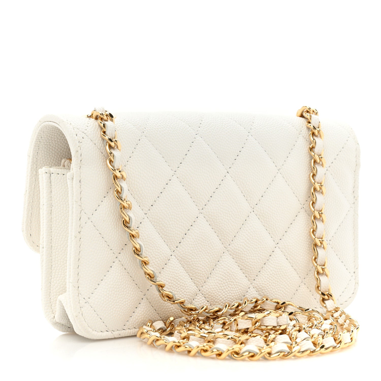 Chanel Caviar Quilted Enamel Coco Casino Flap Phone Holder With Chain White 3 of 13