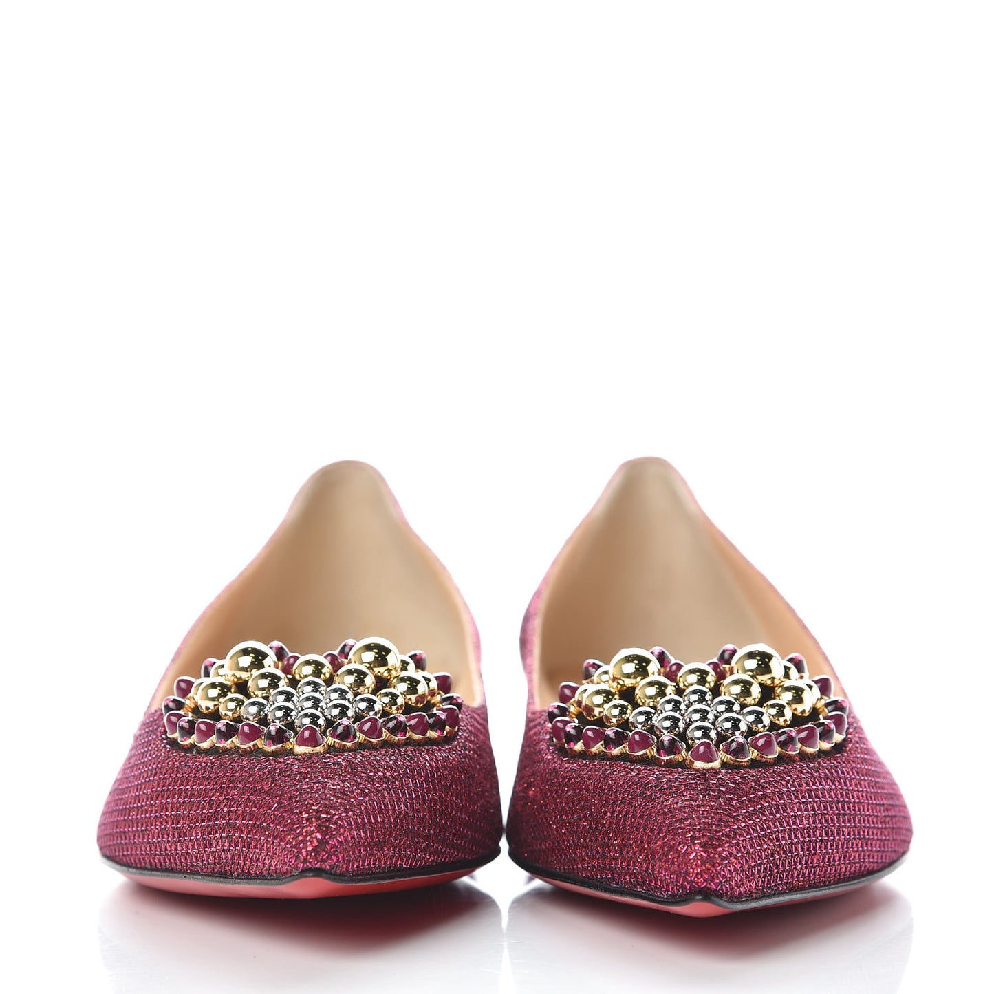 Glitter Veau Velours Heart Embellished Coramia Point Toe Flats 37 Cassis