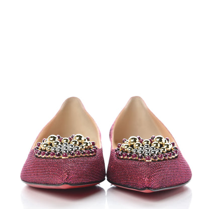 Christian Louboutin Glitter Veau Velours Heart Embellished Coramia Point Toe Flats 37 Cassis 2 of 8