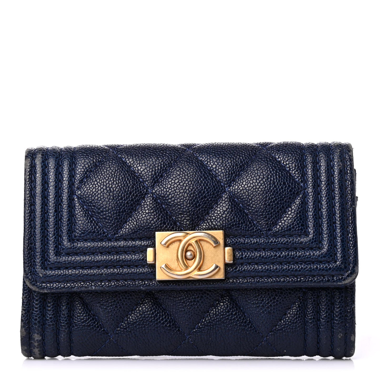 Caviar Quilted Boy Flap Card Holder Blue