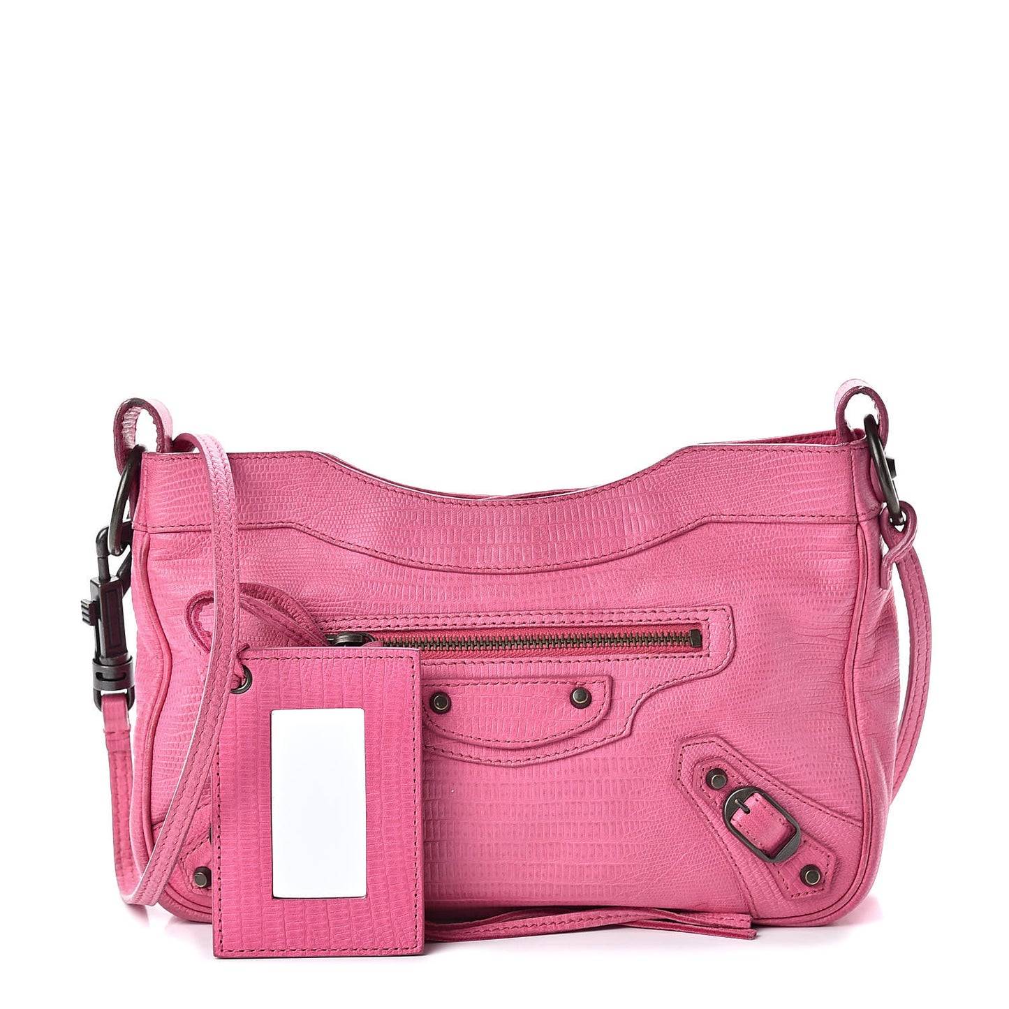 Agneau Lizard Embossed Classic Hardware Hip Hip Pink