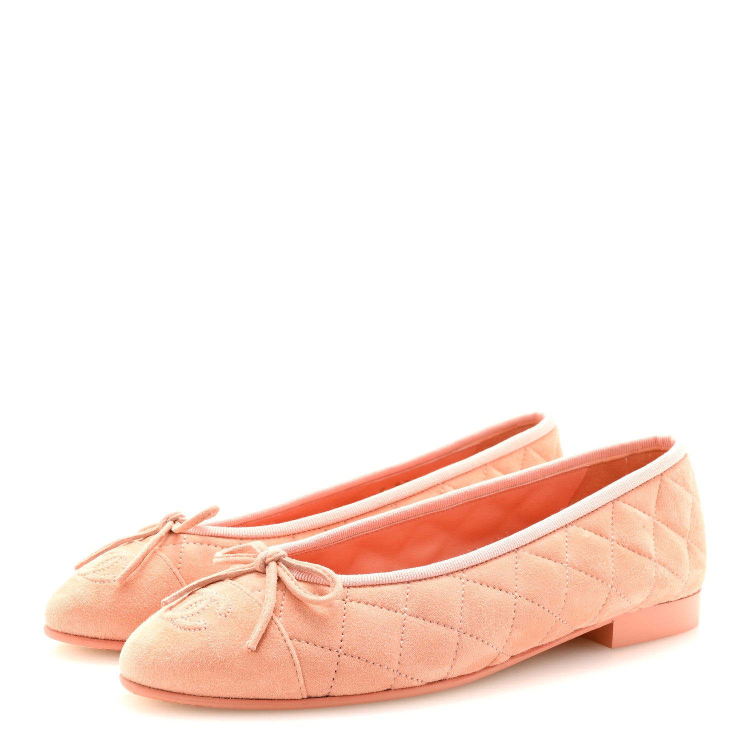Chanel Suede Quilted Cap Toe CC Ballerina Flats 37 Light Orange 4 of 10