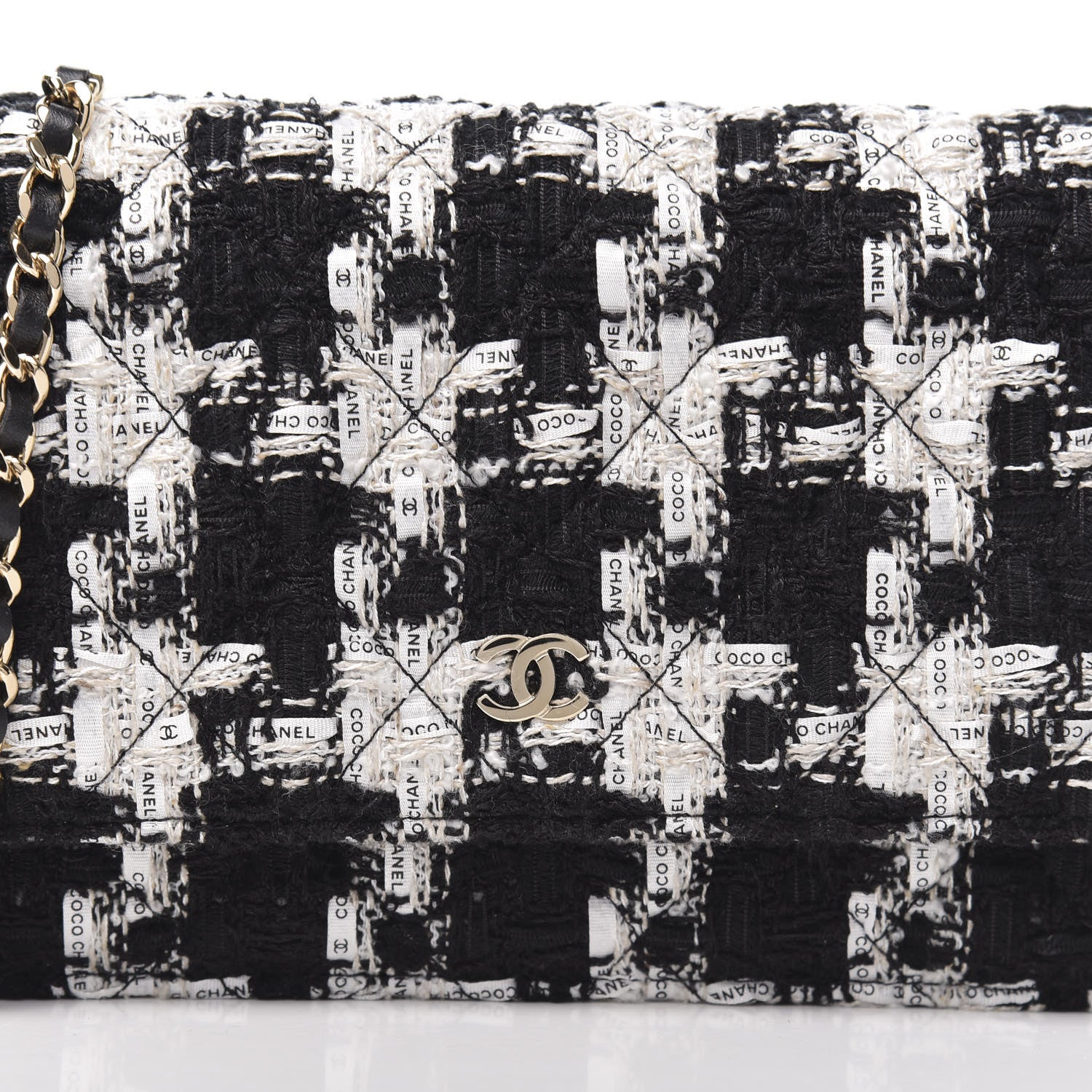 Chanel Tweed Quilted Wallet On Chain WOC Black Ecru White 11 of 12