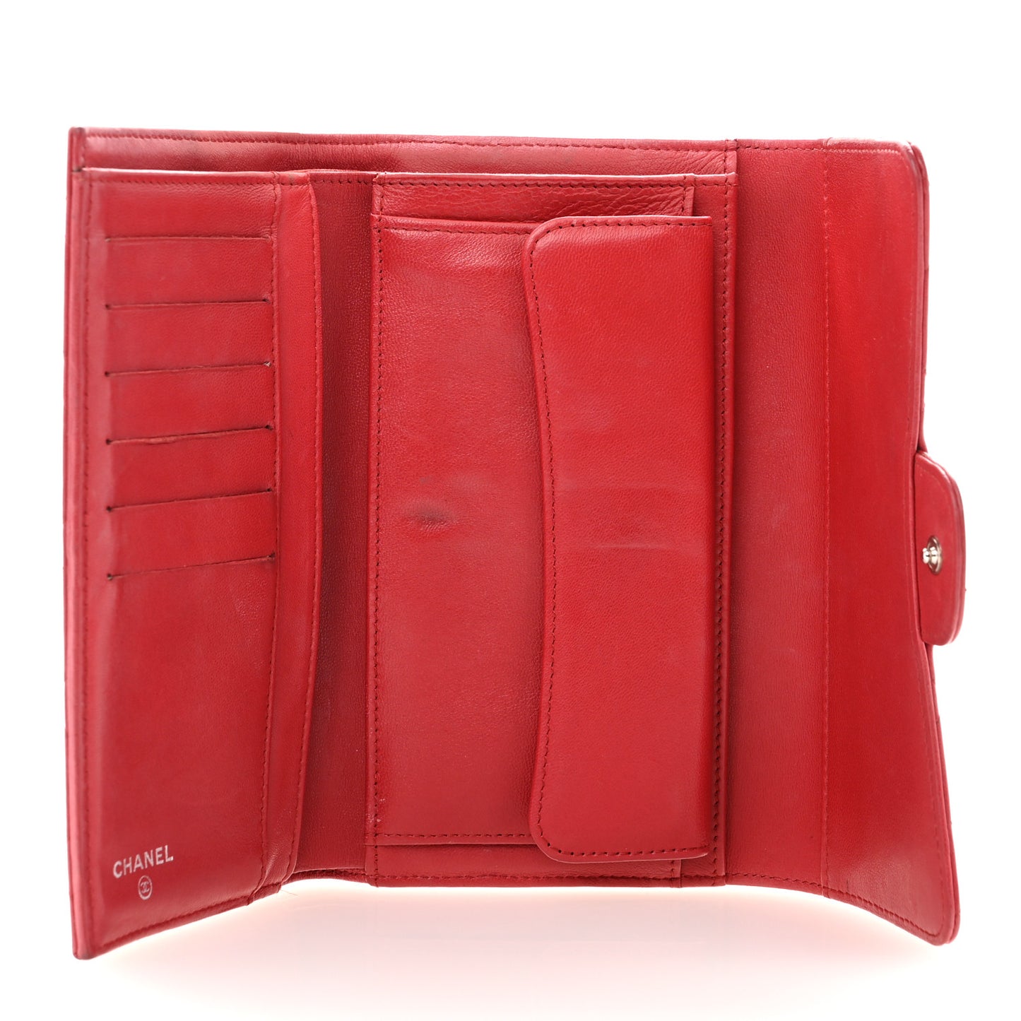 Lambskin Quilted Large Flap Wallet Red