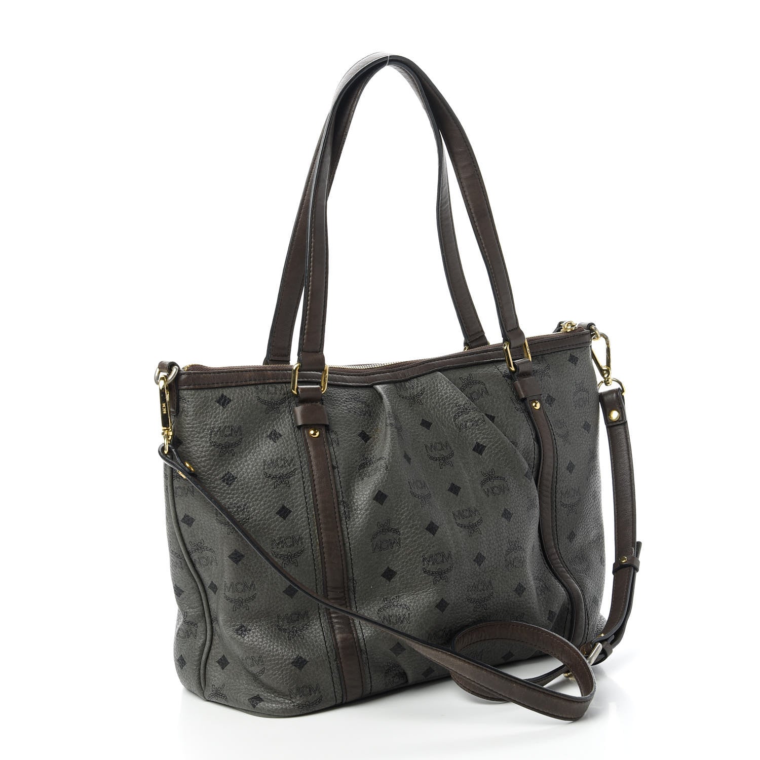 MCM Visetos Medium Essentials Shopper Tote Phantom Grey 3 of 10