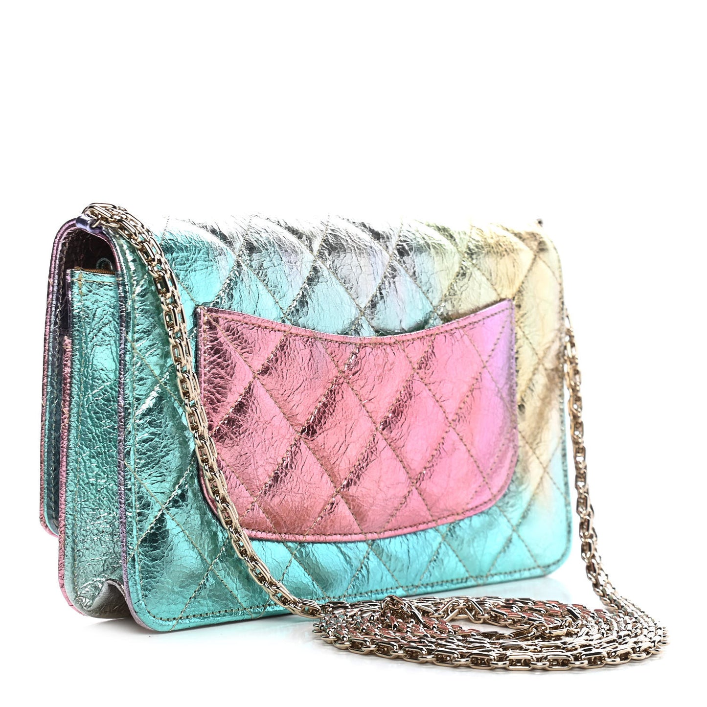 Metallic Goatskin Quilted 2.55 Reissue Wallet on Chain WOC Multicolor