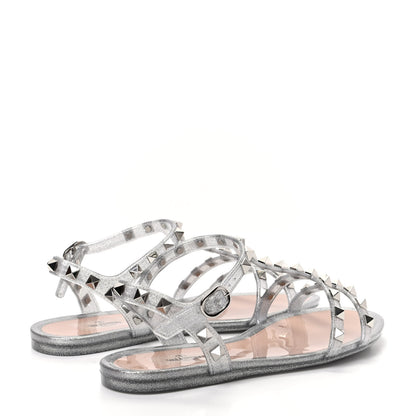 Valentino Garavani PVC Jelly Glitter Rockstud Caged Sandals 36 Silver 4 of 10