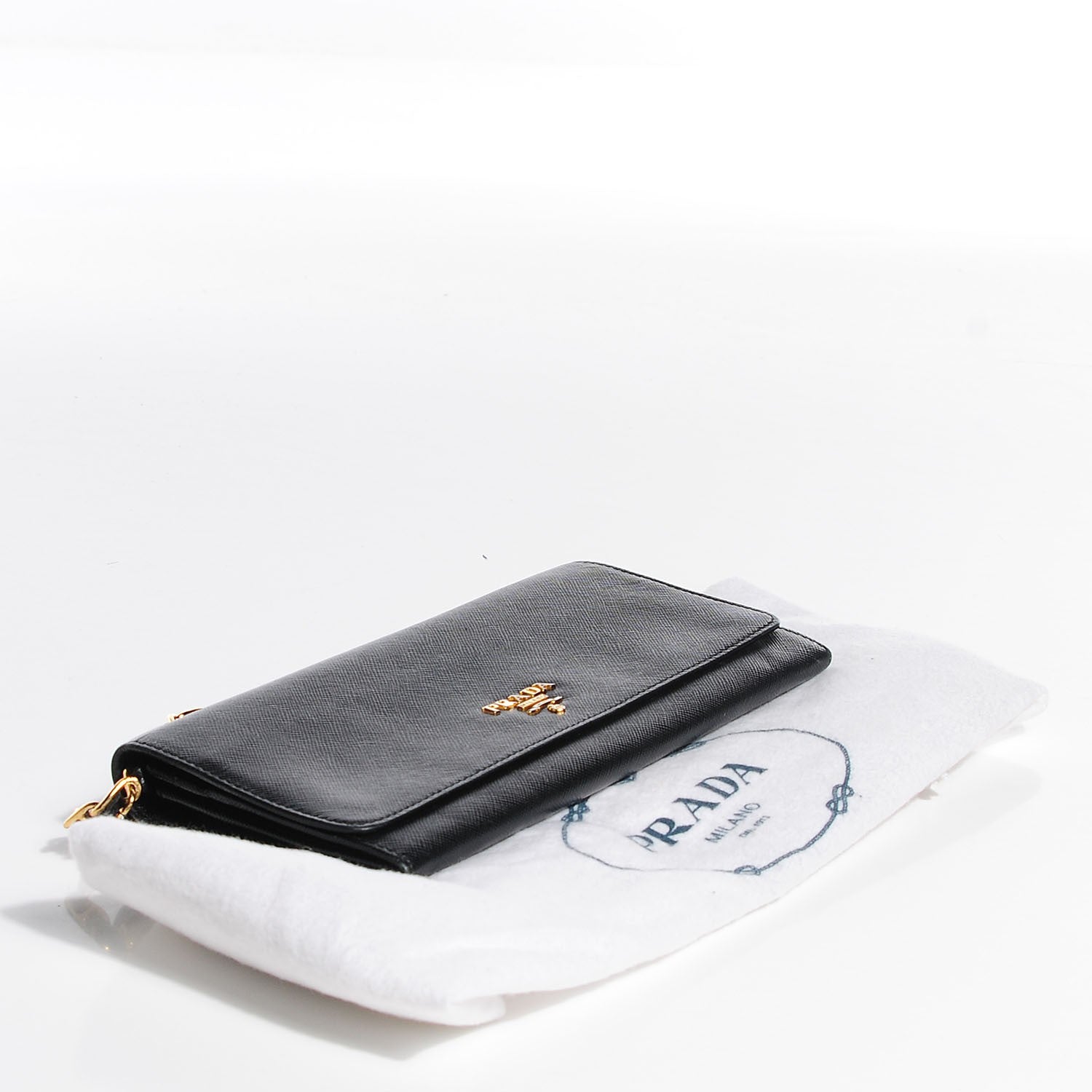 Prada Saffiano Metal Oro Chain Wallet Nero Black 13 of 18