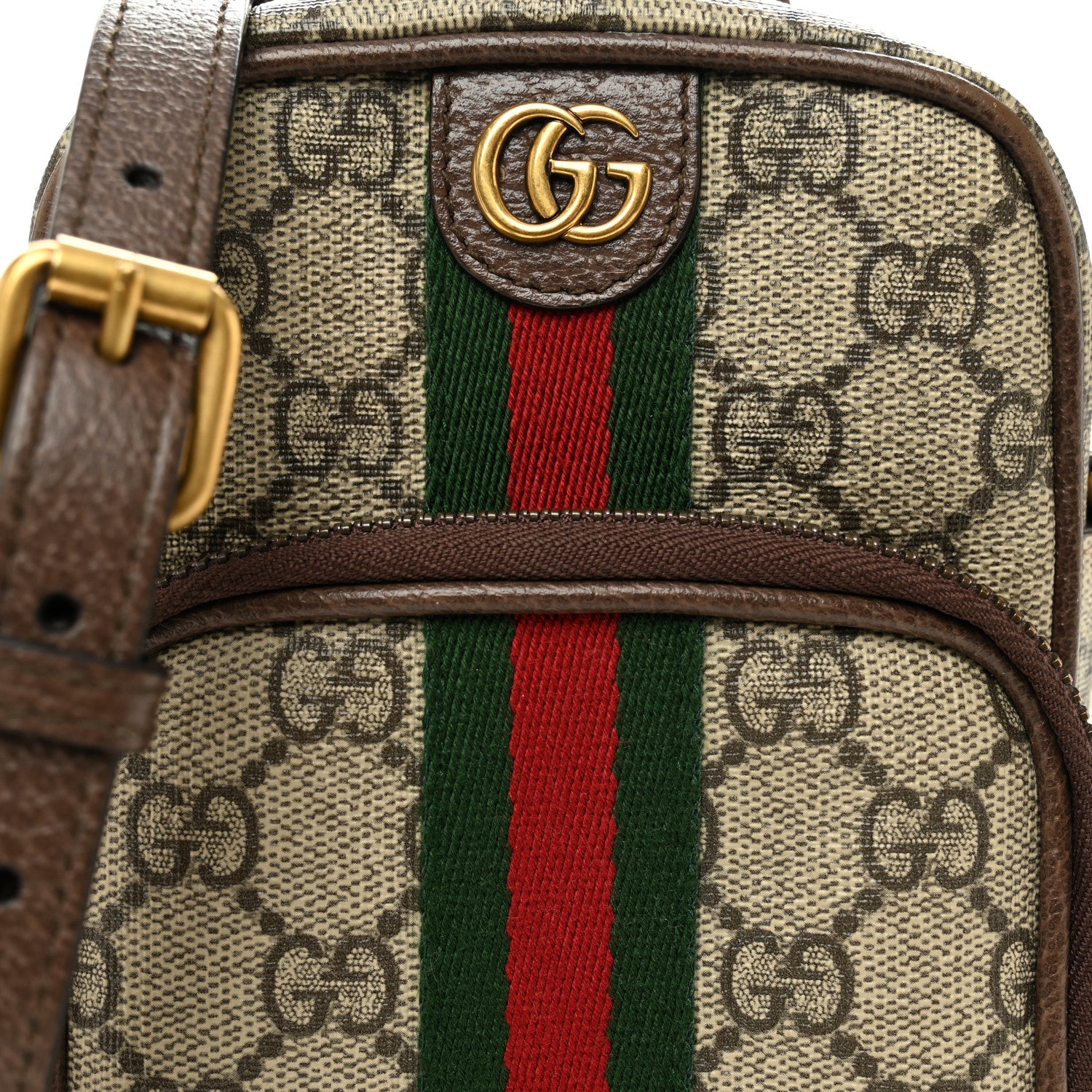 Gucci GG Supreme Monogram Web Mini Ophidia Double Zip Messenger Bag Beige New Acero 9 of 13