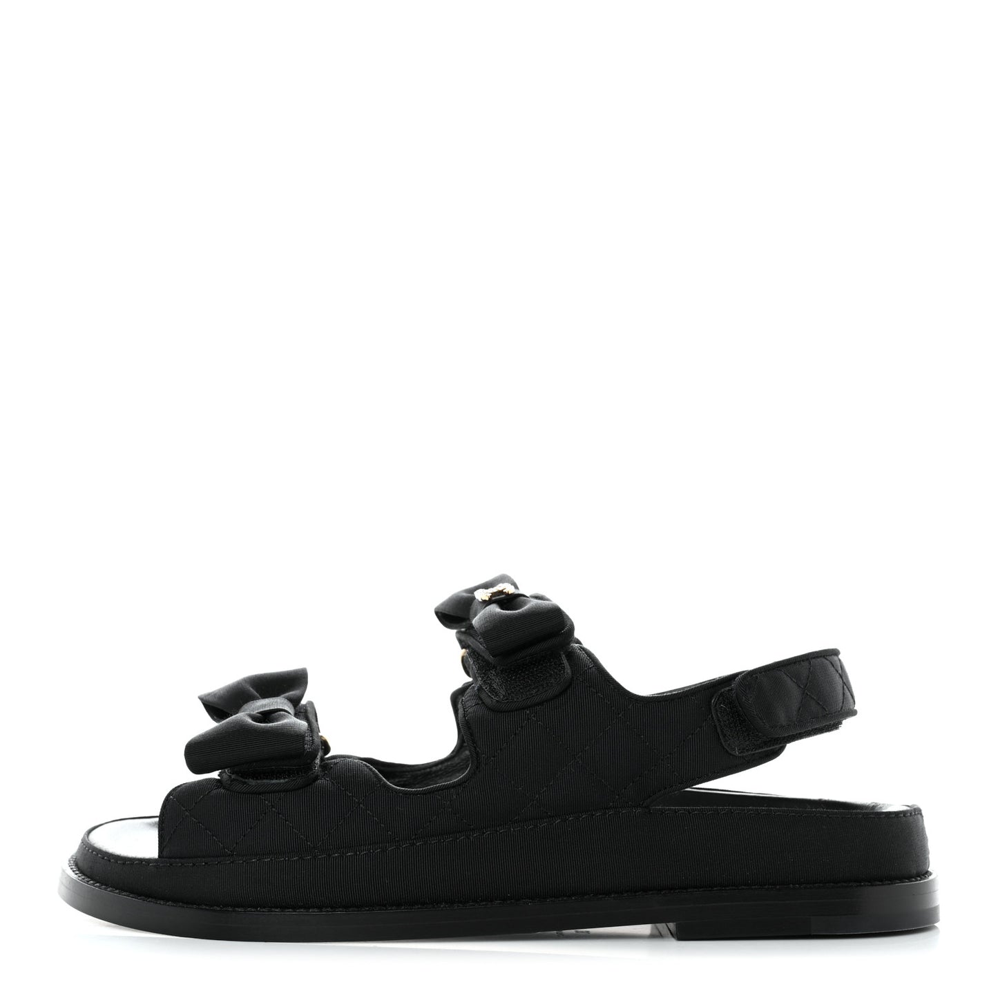 Grosgrain Quilted Bow Dad Sandals 38 Black