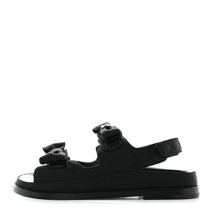 Chanel Grosgrain Quilted Bow Dad Sandals 38 Black 1 of 8