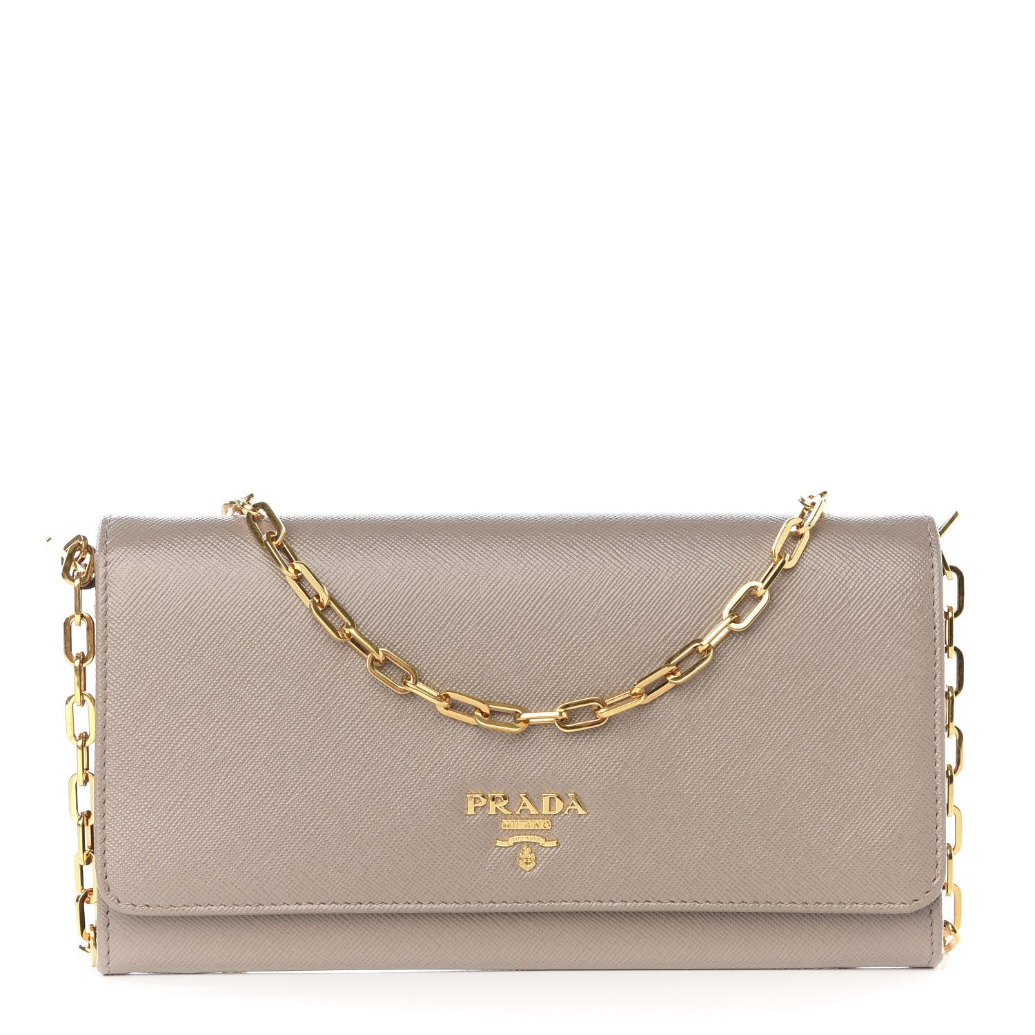 Prada Saffiano Metal Oro Chain Wallet Argilla 1 of 9