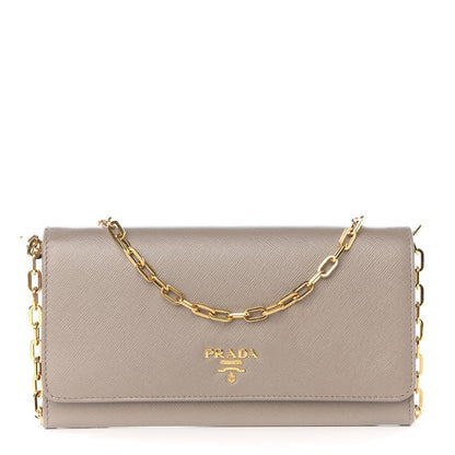 Prada Saffiano Metal Oro Chain Wallet Argilla 1 of 9