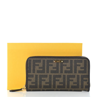 Fendi Zucca Spalmati Vitello Elite Zip Around Wallet Tobacco Ebano 8 of 8