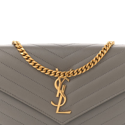 Saint Laurent Grain De Poudre Matelasse Chevron Monogram Chain Wallet Fog 8 of 10