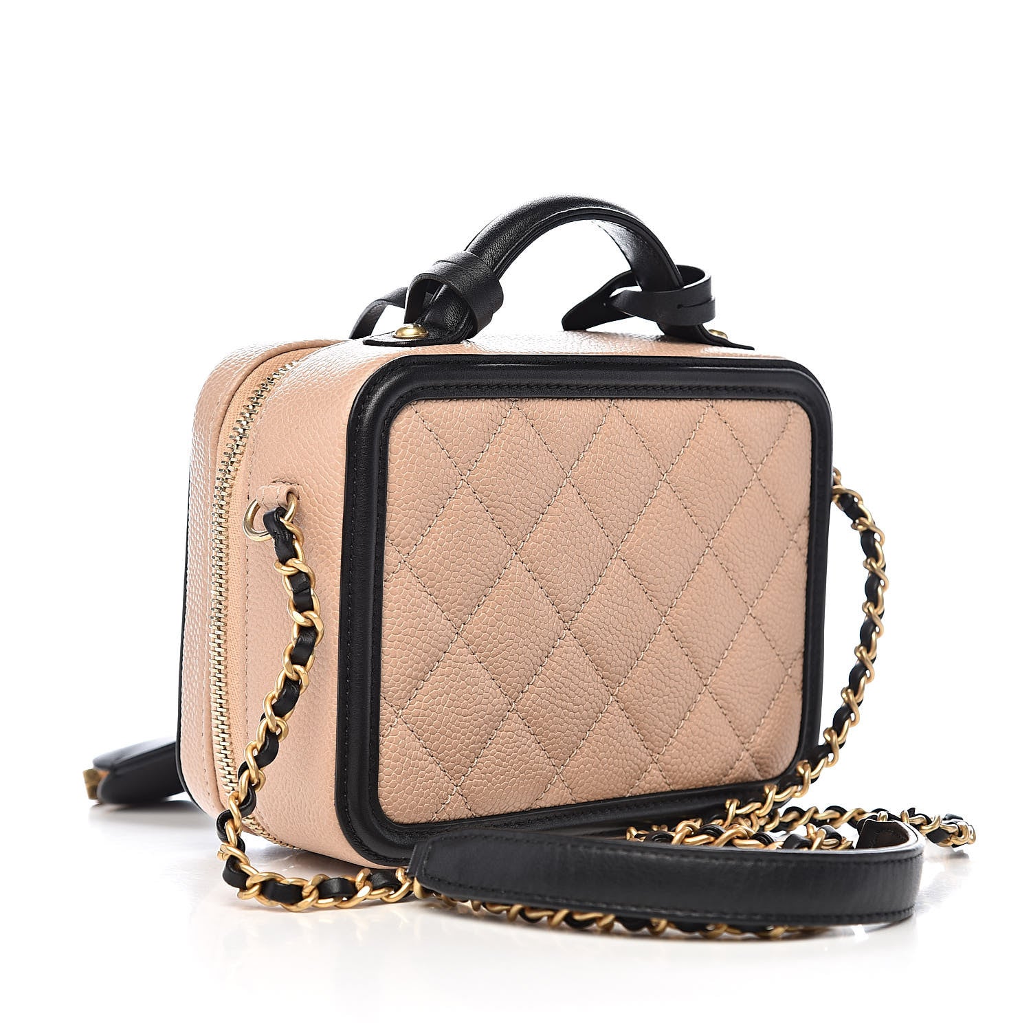 Chanel Caviar Quilted Small CC Filigree Vanity Case Beige Black 3 of 12