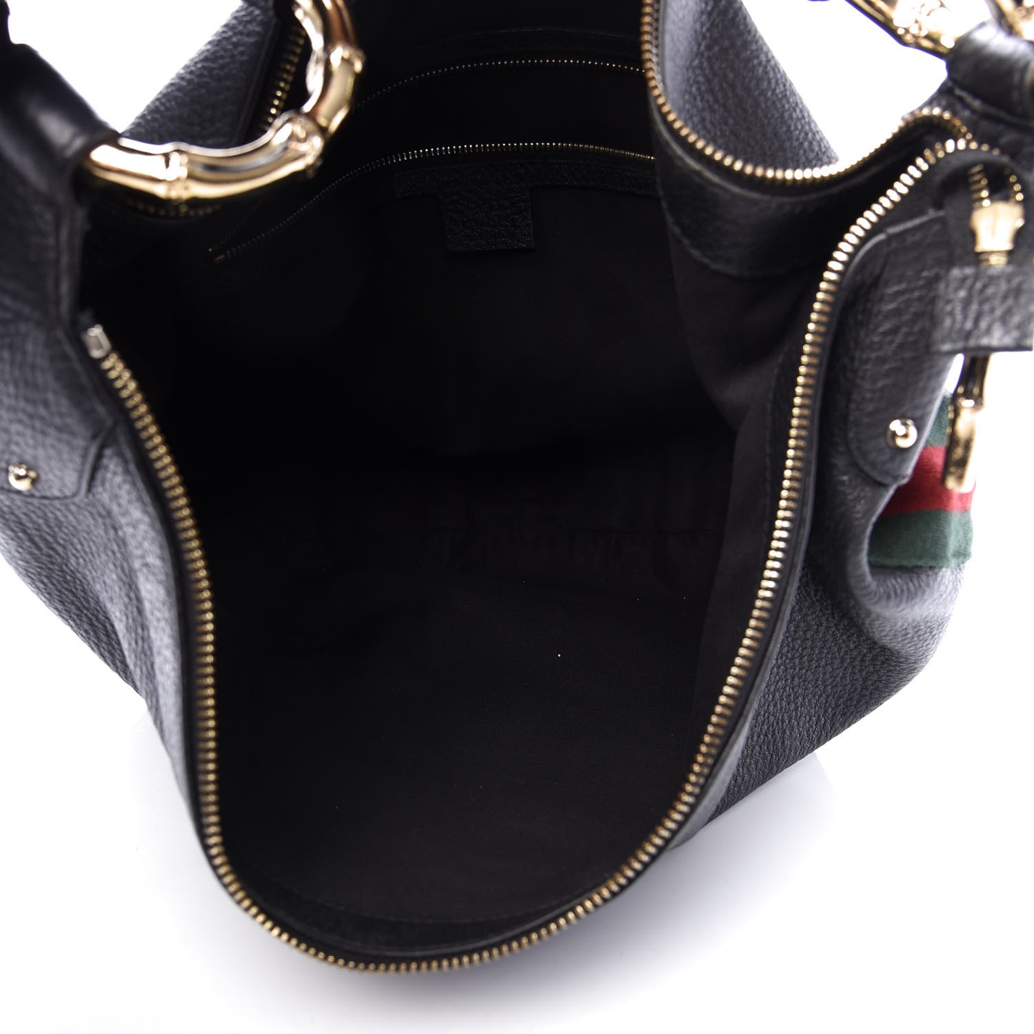 Gucci Pebbled Calfskin Web Bamboo Ring Hobo Black 5 of 11