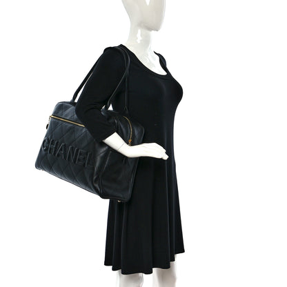 Chanel Calfskin Stitched Maxi Logo Bowling Bag Black 2 of 9