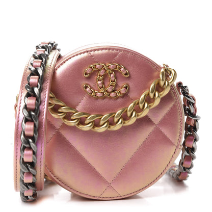 Chanel Iridescent Calfskin Quilted 19 Round Clutch With Chain Pink 1 of 11