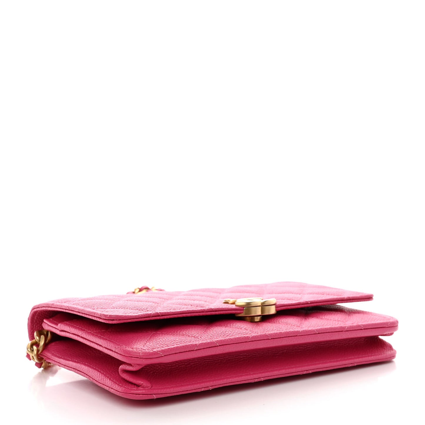 Shiny Caviar Quilted Chain Melody Wallet On Chain WOC Dark Pink