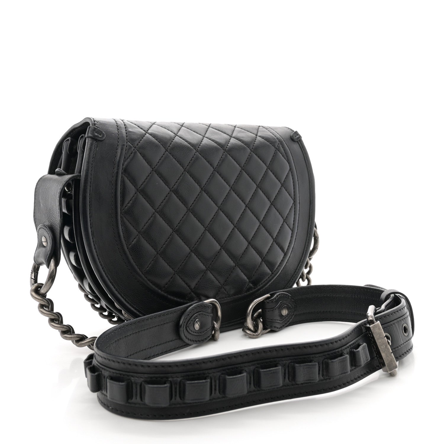 Chanel Pony Hair Calfskin Quilted Dallas Studded Saddle Bag Black 3 of 13