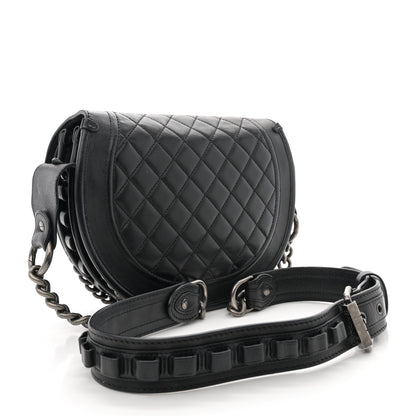 Chanel Pony Hair Calfskin Quilted Dallas Studded Saddle Bag Black 3 of 13