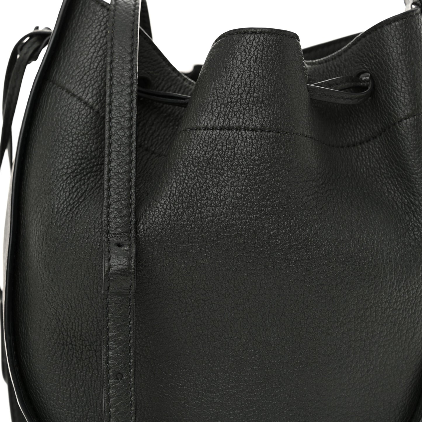 Grained Calfskin Drawstring Pouch Grey