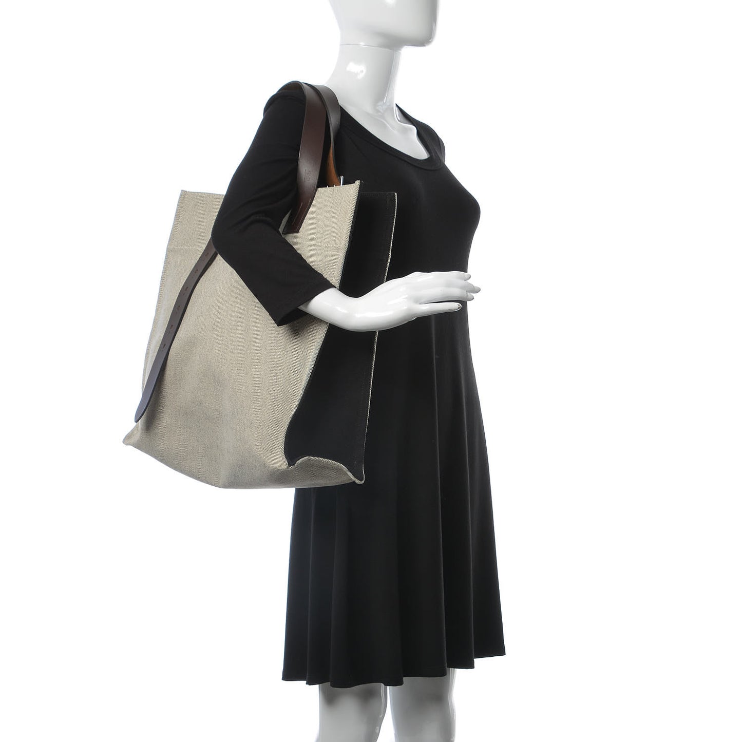Canvas Calfskin Etriviere Shopping Tote Encre