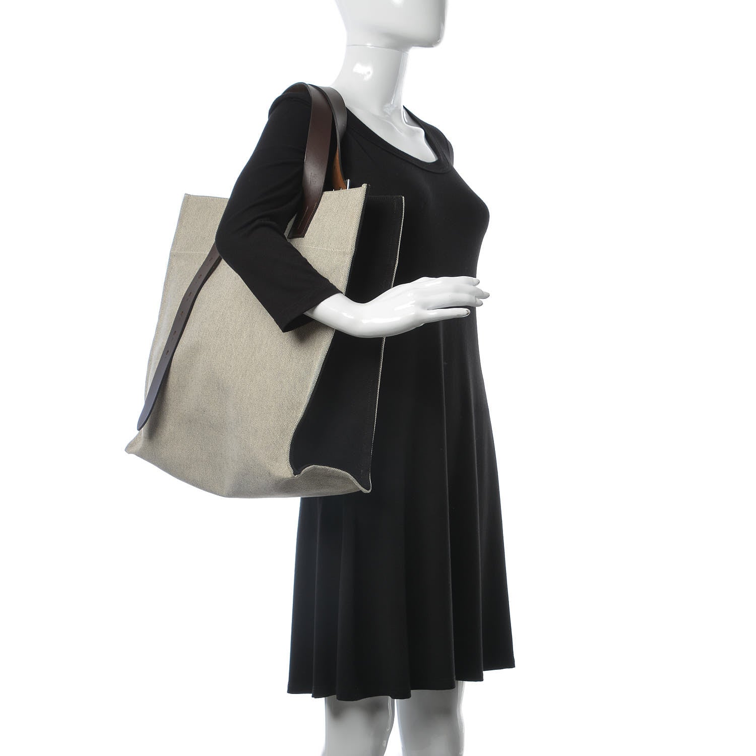 Hermes Canvas Calfskin Etriviere Shopping Tote Encre 2 of 11