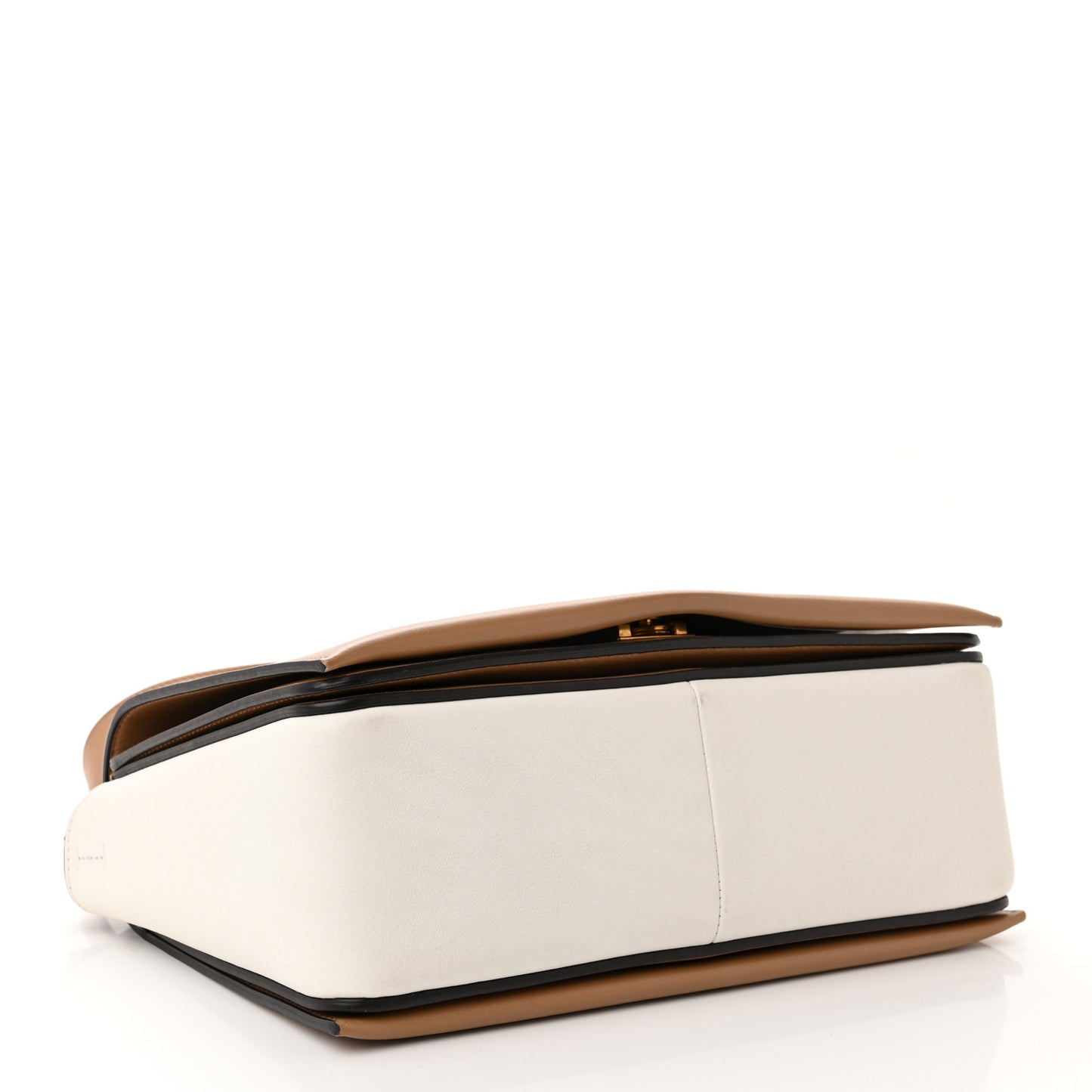 Shiny Smooth Calfskin Medium Frame Shoulder Bag Tan Optic White