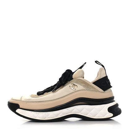 Chanel Velvet Calfskin Mixed Fibers CC Sneakers 37 Beige 1 of 10