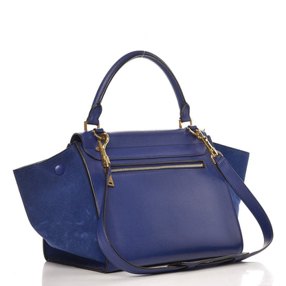 Celine Drummed Calfskin Suede Small Trapeze Indigo 3 of 12
