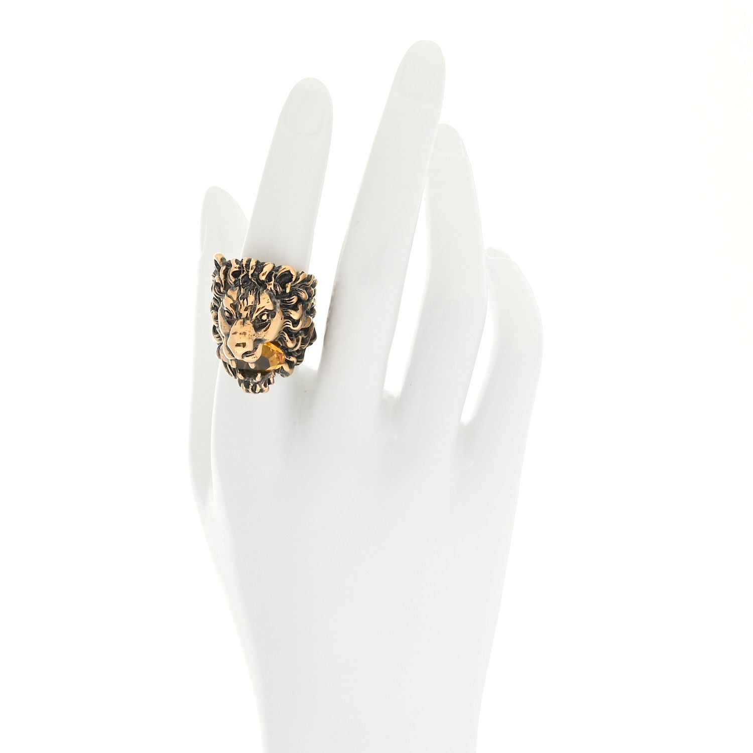 Gucci Metal Lion Head Ring 16 Aged Gold 2 of 5