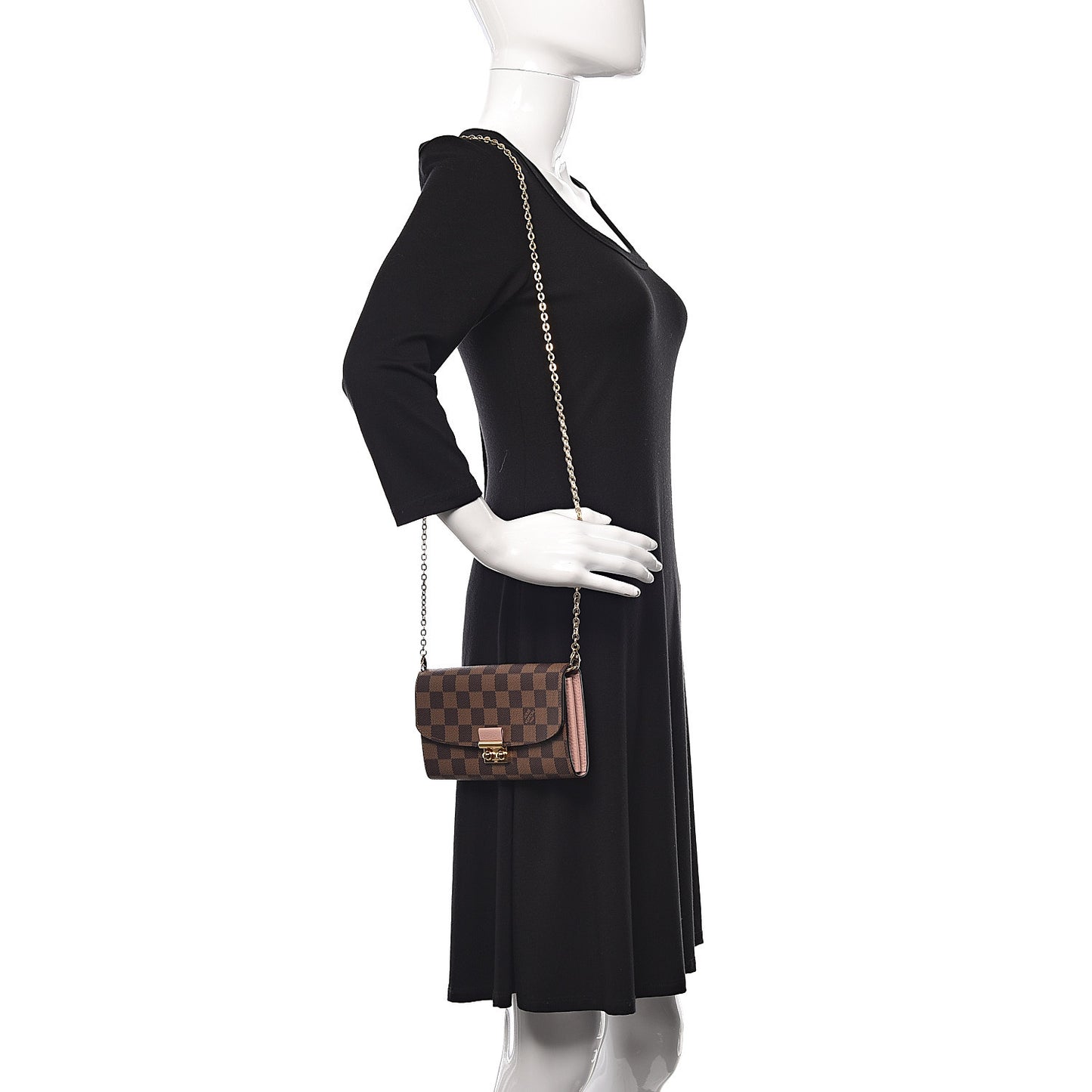 Damier Ebene Croisette Chain Wallet Rose Ballerine