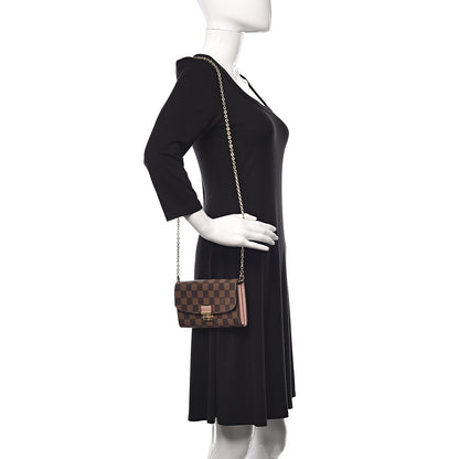 Louis Vuitton Damier Ebene Croisette Chain Wallet Rose Ballerine 2 of 9