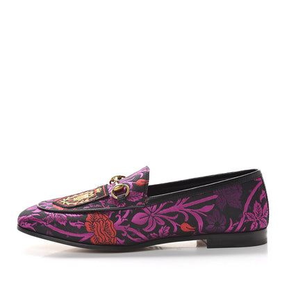Gucci Jacquard Floral Womens Horsebit Jordaan Loafers 37 Black Begonia 1 of 10