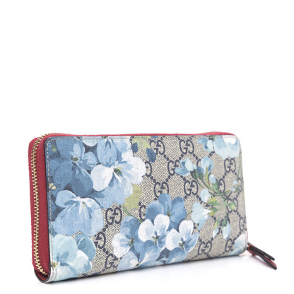Gucci GG Supreme Monogram Blooms Zip Around Wallet Blue Red 3 of 9