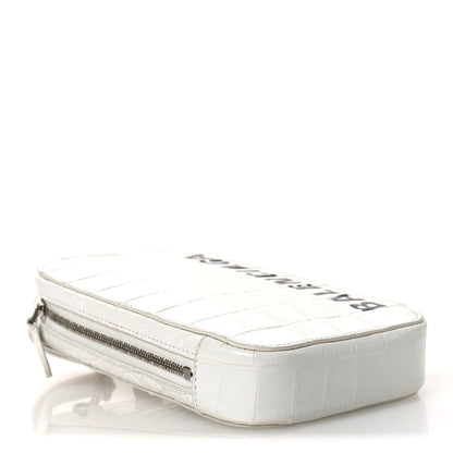 Balenciaga Shiny Calfskin Logo Crocodile Embossed Cash Phone Holder Bag White Black 4 of 13
