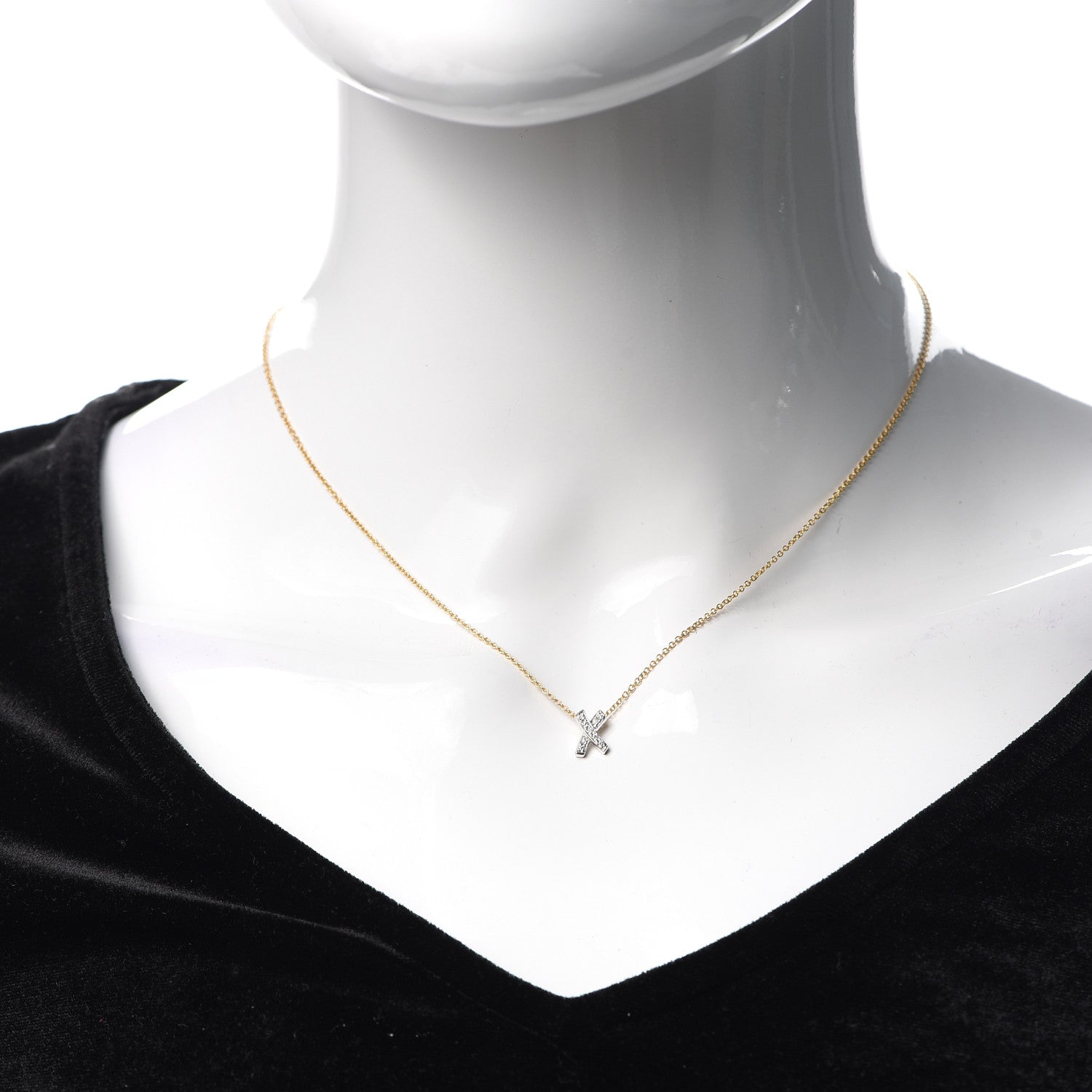 Tiffany 18K Yellow Gold Platinum Diamond Mini Paloma Picasso Graffiti X Pendant Necklace 2 of 6