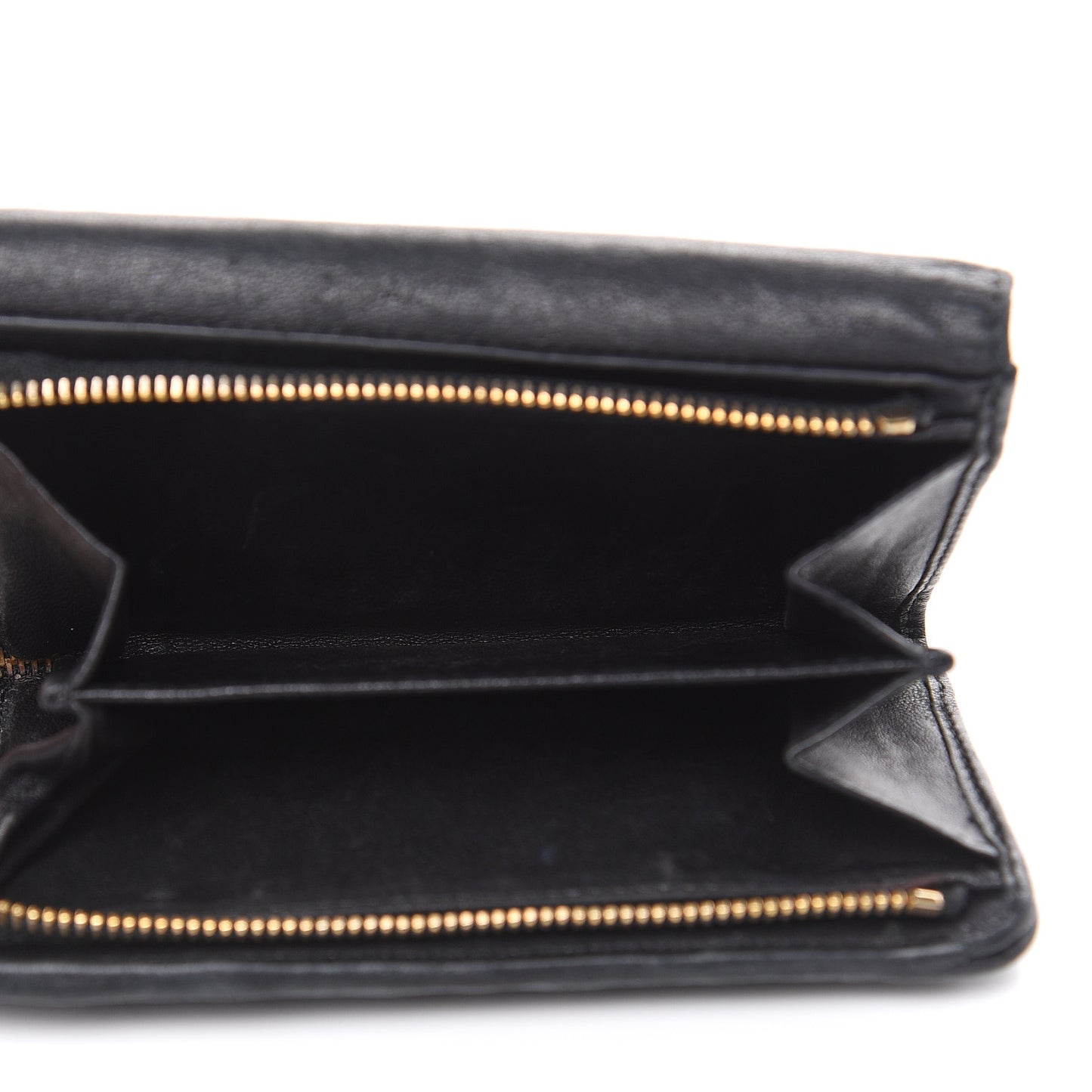 Nappa Matelasse Tri-Fold Flap Wallet Black