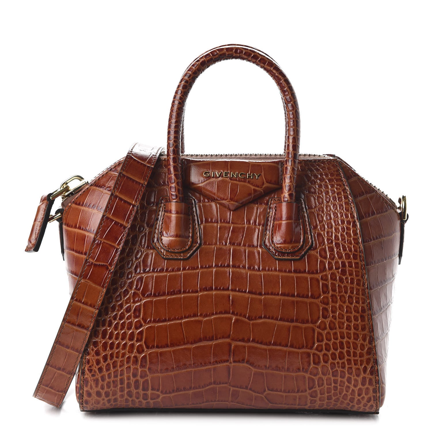 Givenchy Calfskin Crocodile Embossed Mini Antigona Cognac 1 of 10