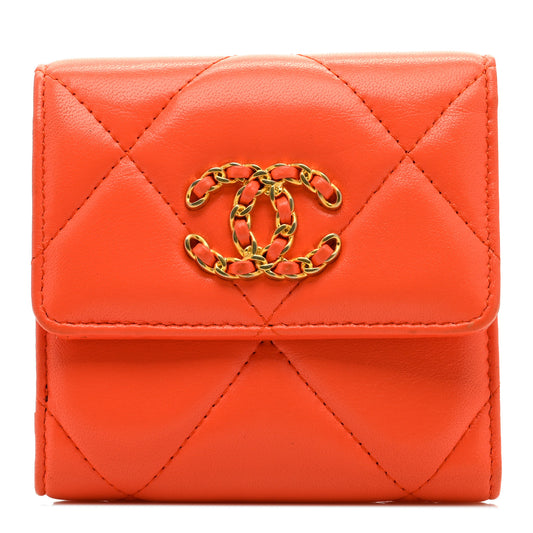 Goatskin Quilted Small Chanel 19 Flap Wallet Orange