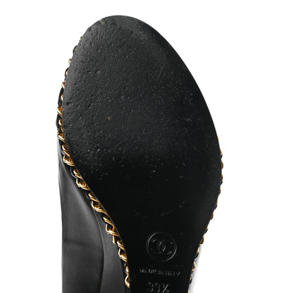Chanel Calfskin Chain Peep Toe Wedge Pumps 39.5 Black 12 of 13