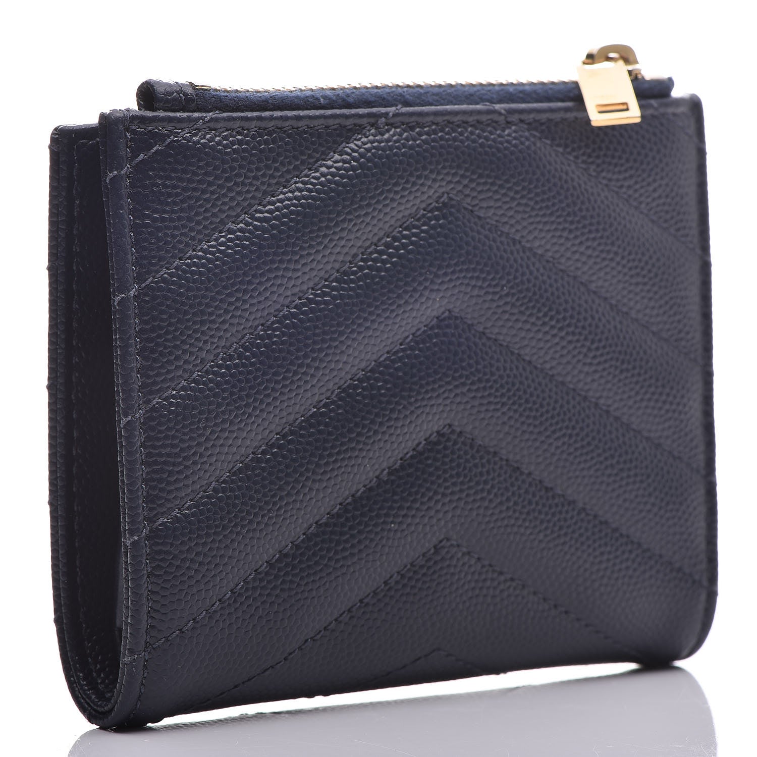 Saint Laurent Grain De Poudre Matelasse Chevron Monogram Zipped Card Case Navy 3 of 10