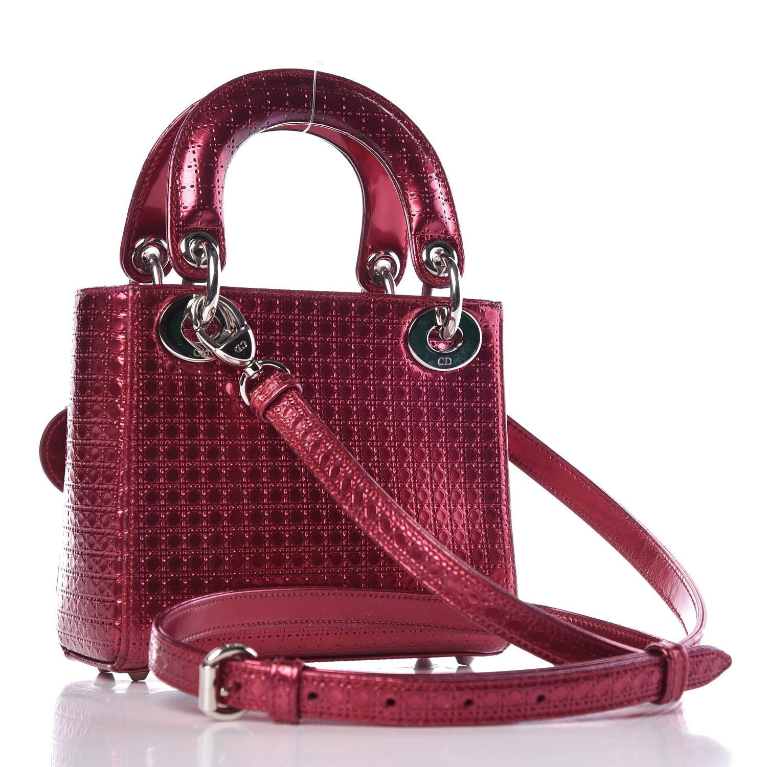 Christian Dior Metallic Patent Micro-Cannage Mini Lady Dior Fuchsia 3 of 14
