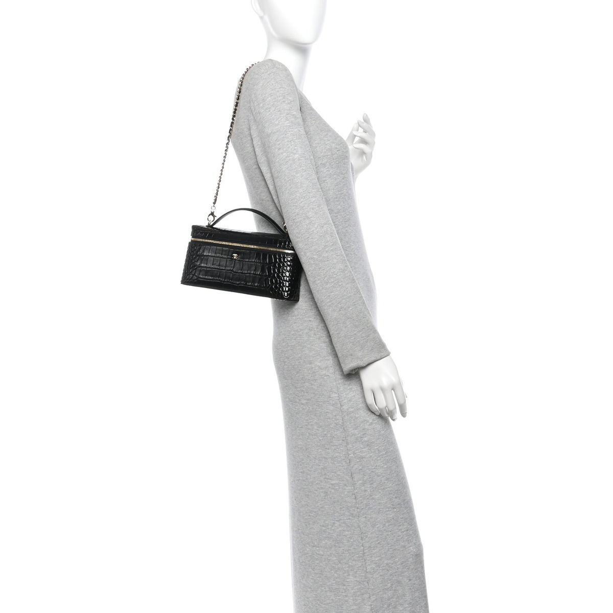 Chanel Calfskin Crocodile Embossed Crococo Exoticoco Long Vanity With Chain Black 2 of 12