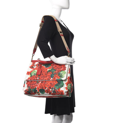 Dolce & Gabbana Canvas Court Printed Floral Extra Large Sicily Satchel Red Multicolor 2 of 11
