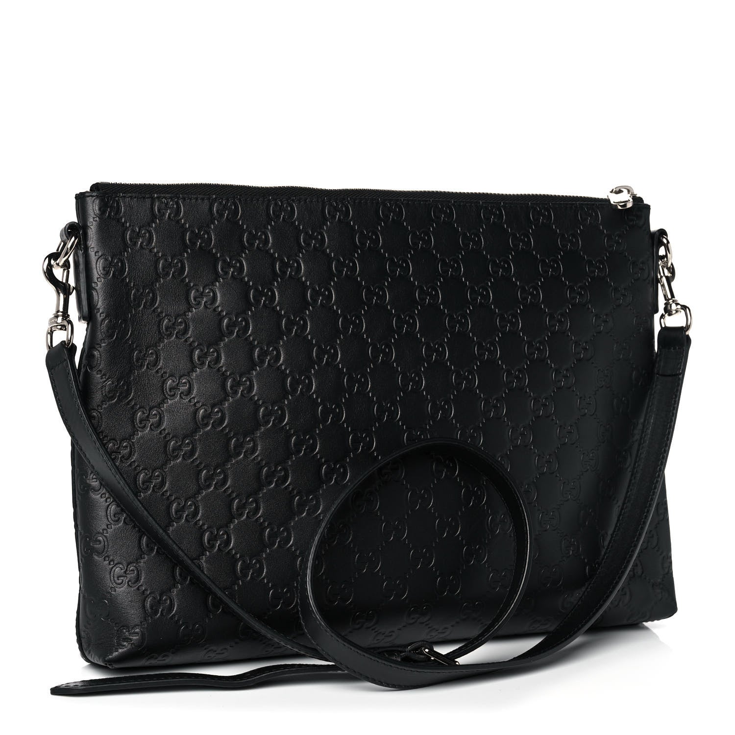 Gucci Guccissima Medium Flat Messenger Bag Black 3 of 15