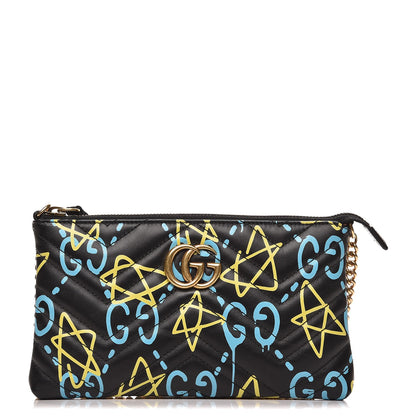 Gucci Calfskin Matelasse Printed Mini GucciGhost GG Marmont Chain Bag Black New Acquamarine 1 of 7